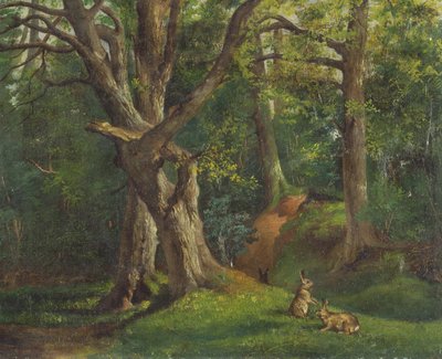 Woodland Scene with Rabbits by Hubert von Herkomer